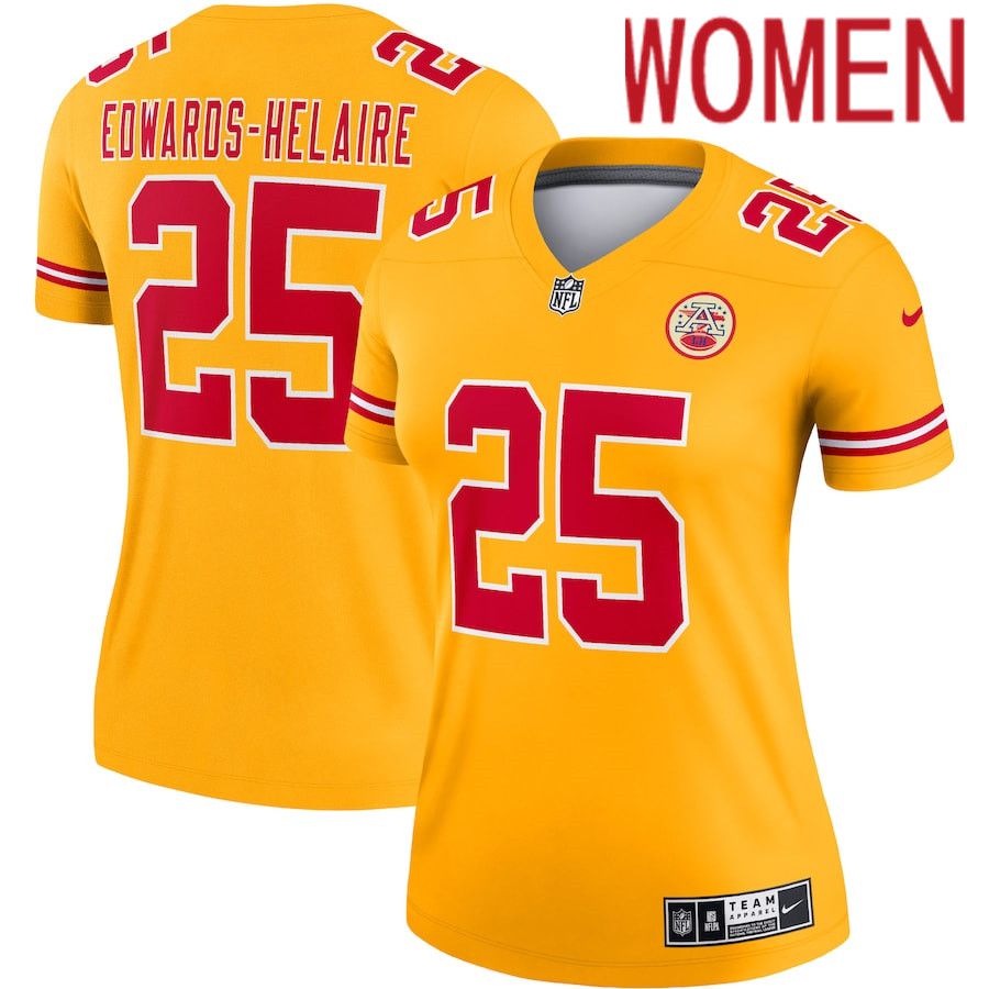 Women Kansas City Chiefs #25 Clyde Edwards-Helaire Nike Gold Inverted Legend NFL Jersey->women nfl jersey->Women Jersey